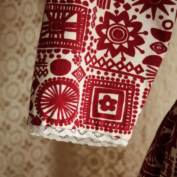 Vintage 1950s Dress, Red and White Cotton Fit and Flare with Lace Trim - Picture 7 of 13